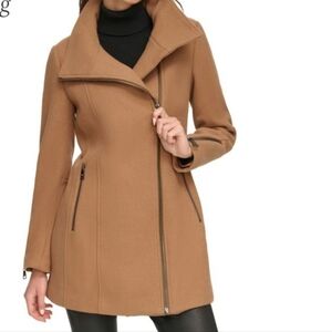 Dkny Women's Asymmetric Zipper Wool Blend Coat - Dark Camel